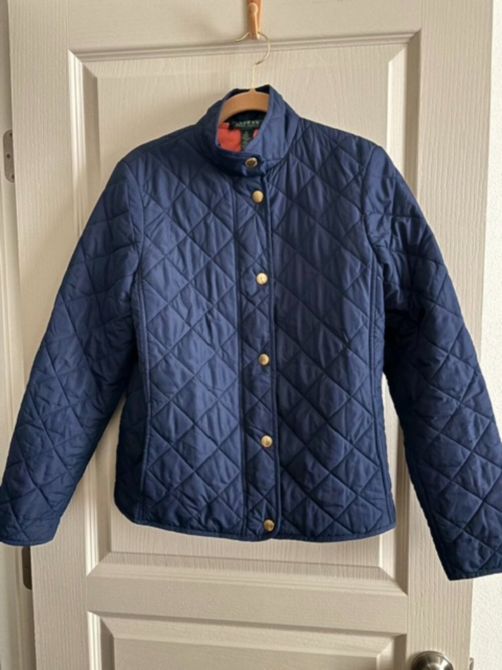 Lauren Ralph Lauren Women's M Quilted Navy/Orange Zip/Snap Closure Jacket